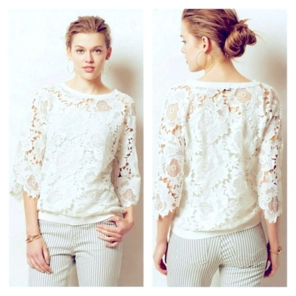Anthropologie Tops - Anthropologie Dolan White Lace Blouse